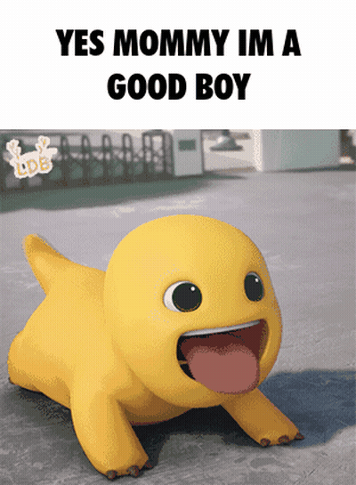Yellow Cartoon Character Tongue Out Yes Mommy Im A Good Boy GIF