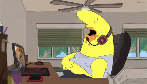 Yellow Cartoon Character Wearing Headset With Letter R GIF