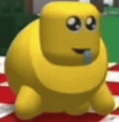 Yellow Cartoon Character With Big Eyes On Checkered Tablecloth GIF