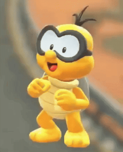Yellow Cartoon Character With Goggles And Turtle Shell GIF