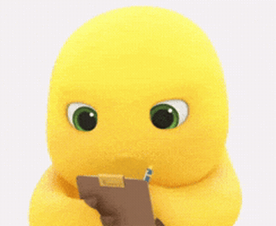 Yellow Cartoon Character With Green Eyes Standing GIF