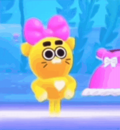 Yellow Cartoon Character With Pink Bow GIF