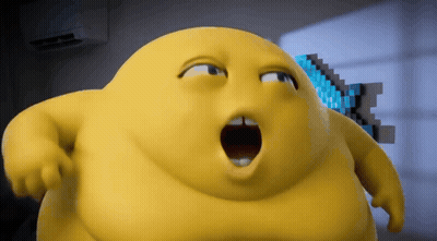 Yellow Cartoon Character Yawning With Pixelated Fish GIF