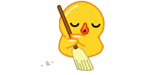 Yellow Cartoon Chicken Holding Broom Sticker