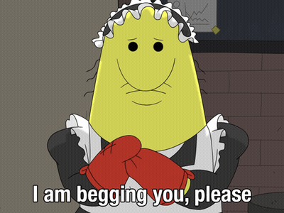 Yellow Cartoon In Maid Costume Begging Please GIF