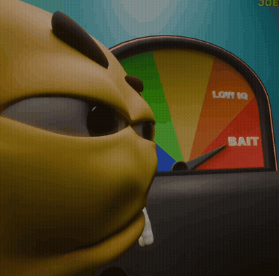 Yellow Cartoon Looking At Low IQ And Bait Gauge GIF