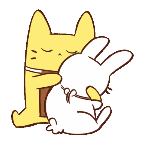 Yellow Cat Hugging White Rabbit Sticker