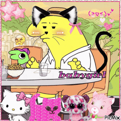 Yellow Cat Sitting At Table Babygirl GIF
