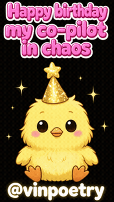 Yellow Chick In Party Hat Saying Happy Birthday My Co-Pilot In Chaos GIF