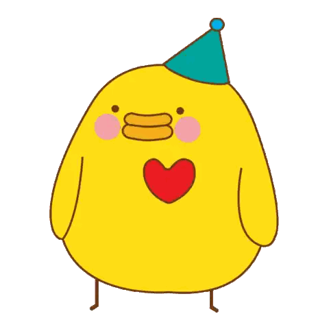 Yellow Chicken In Party Hat Holding Heart Sticker