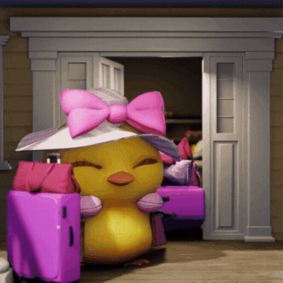 Yellow Chicken In Pink Hat And Bow GIF