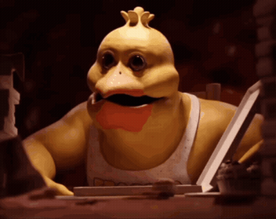 Yellow Chicken With Bow Tie Holding Pizza Box GIF