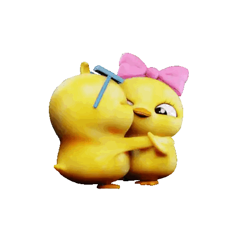 Yellow Chickens Hugging With Pink Bow Sticker