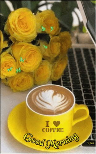 Yellow Cup Of Coffee Says I Love Coffee GIF