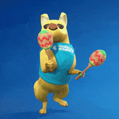 Yellow Dog In Blue Shirt Holding Maracas GIF