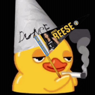 Yellow Duck In Party Hat Holding Reese Banner GIF