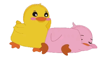 Yellow Duck Standing Next To Pink Duck Sticker