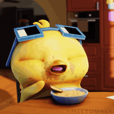 Yellow Duck Wearing Sunglasses Eating Cereal GIF