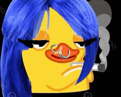 Yellow Duck With Blue Hair And Piercings Smoking GIF