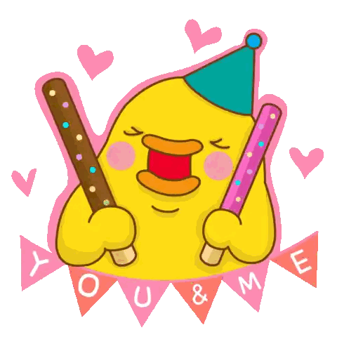 Yellow Duck With Party Hat And Banner Sticker