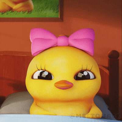 Yellow Duck With Pink Bow On Bed GIF