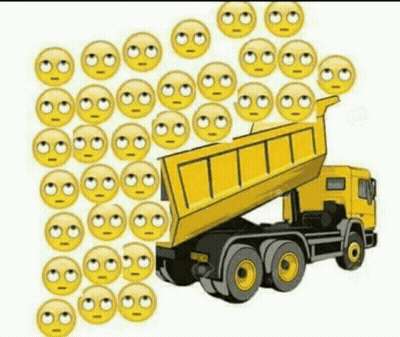 Yellow Dump Truck Surrounded By Smiley Faces GIF