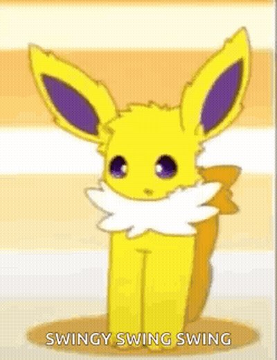 Yellow Eevee With Purple Ears Swinging GIF