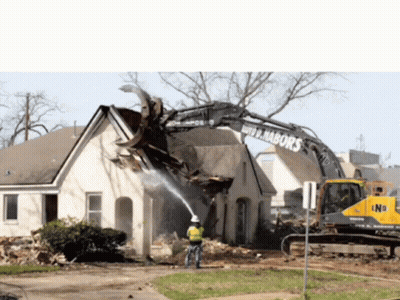 Yellow Excavator Demolishing House Saying Www Nabors GIF