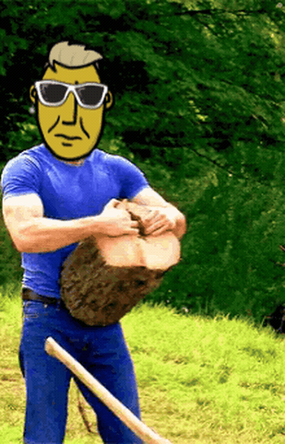 Yellow Face Man In Sunglasses Holding Log GIF