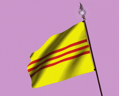 Yellow Flag With Red Stripes Flying In Wind GIF