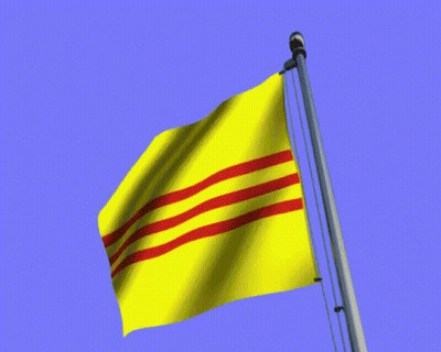 Yellow Flag With Red Stripes Waving In Blue Sky GIF