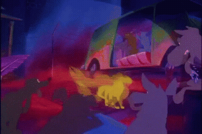 Yellow Fox Standing Among Cats GIF