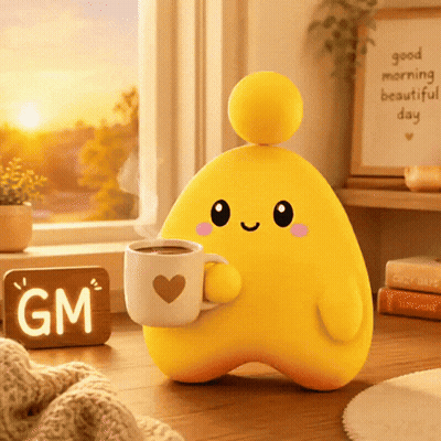 Yellow GM Holding Cup Of Coffee GIF