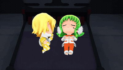 Yellow Hair Character Next To Green Hair Character GIF