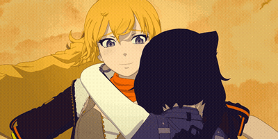 Yellow Hair Girl Hugging Black Girl Purple Eyes GIF