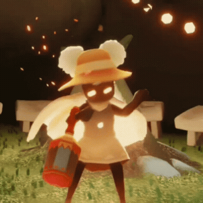 Yellow Hat White Dress Cartoon Holding Lantern GIF