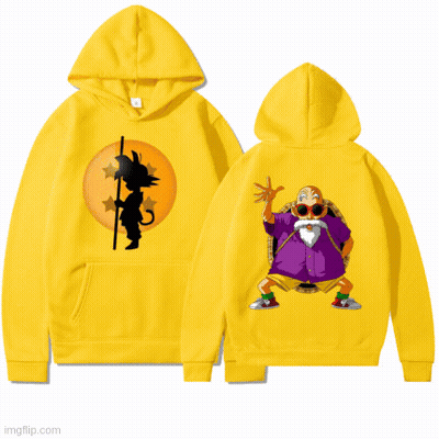 Yellow Hoodie With Goku And Master Roshi GIF