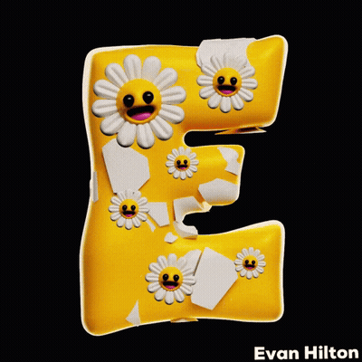 Yellow Letter E With Smiley Faces And Daisies On It GIF