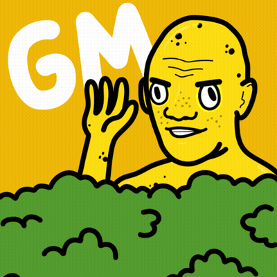 Yellow Man With Gm Behind GIF