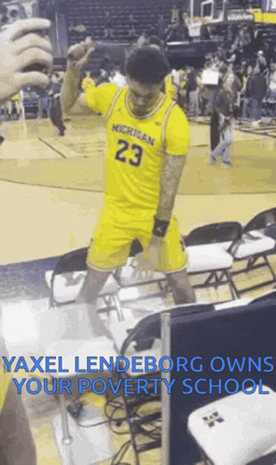 Yellow Michigan Jersey Man Dancing On Basketball Court GIF