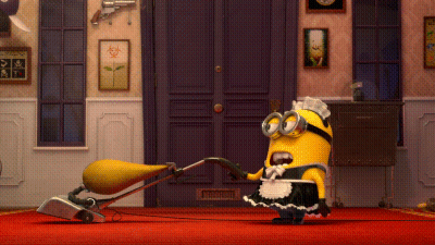 Yellow Minion In Maid Costume Using Vacuum GIF