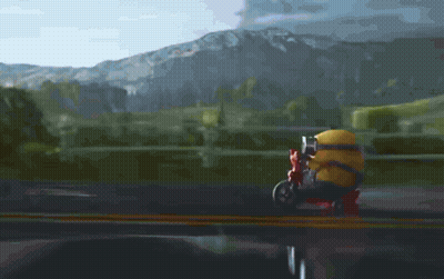 Yellow Minion Riding Red Motorcycle GIF