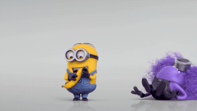 Yellow Minion Standing Next To Purple Minion With Afro GIF