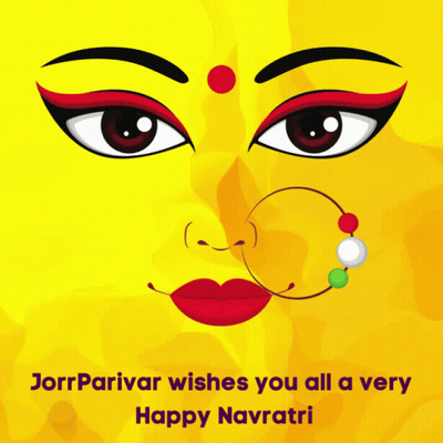 Yellow Poster Woman Face Jorr Parivar Wishes Happy Navratri GIF