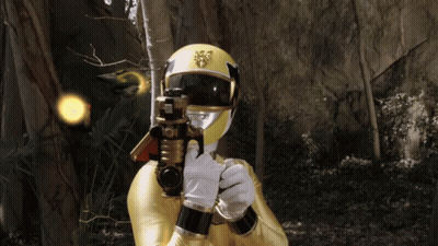 Yellow Power Ranger Holding Gun GIF