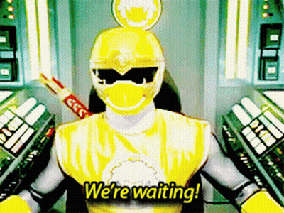 Yellow Power Ranger Says We're Waiting GIF