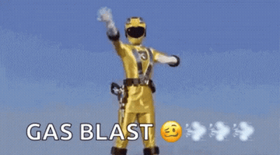 Yellow Power Ranger Standing In Rain Gas Blast GIF