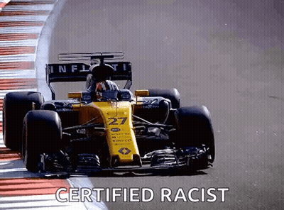 Yellow Race Car Driving Down Track Certified Racist GIF