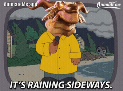 Yellow Raincoat Man Saying It's Raining Sideways GIF