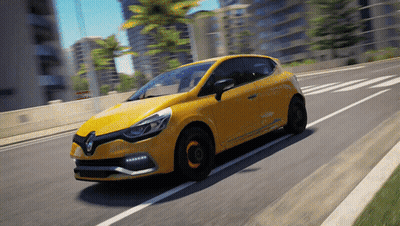 Yellow Renault Car Driving Down City Street GIF